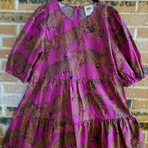 Farm Rio Magenta Print 3 Tiered Dress